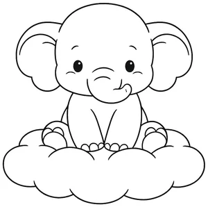 Elefante sentado sobre una nube para colorear (PDF gratis)