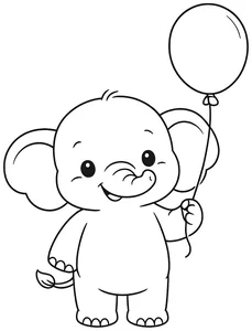 Elefante sonriente con globo para colorear (PDF gratis)