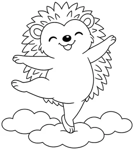Erizo bailarín sobre las nubes para colorear (PDF gratis)
