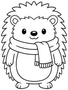 Erizo con bufanda en invierno para colorear (PDF gratis)