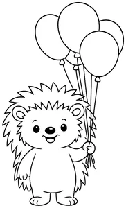 Erizo con globos en el parque para colorear (PDF gratis)