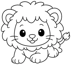 León bebé saliendo del arbusto para colorear (PDF gratis)