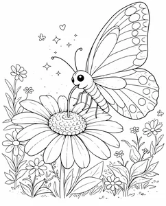 Mariposa bebiendo néctar para colorear (PDF gratis)