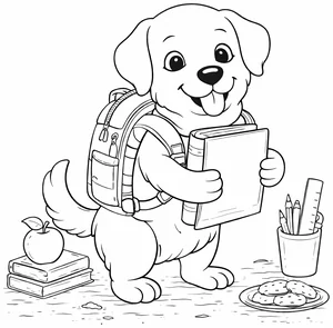 Perro estudiante con mochila para colorear (PDF gratis)