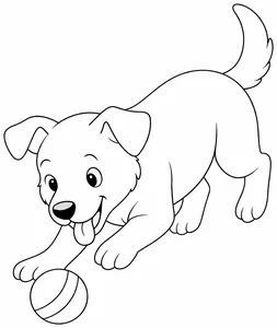 Perro jugando con una pelota para colorear (PDF gratis)