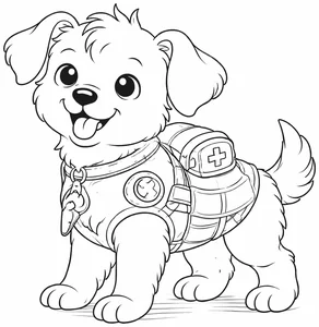 Perro rescatista con chaleco para colorear (PDF gratis)