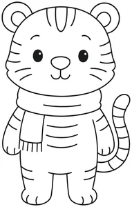 Tigre con bufanda de invierno para colorear (PDF gratis)