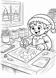Elfo de Navidad dibujando para colorear (PDF gratis)