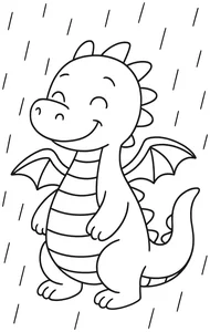 Dragón bajo la lluvia sonriente para colorear (PDF gratis)
