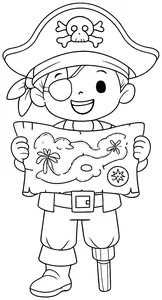 Pirata enseñando un mapa a sus amigos para colorear (PDF gratis)