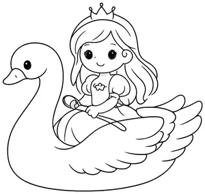 Princesa navegando en cisne para colorear (PDF gratis)