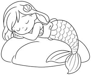 Sirena dormida sobre una roca para colorear (PDF gratis)