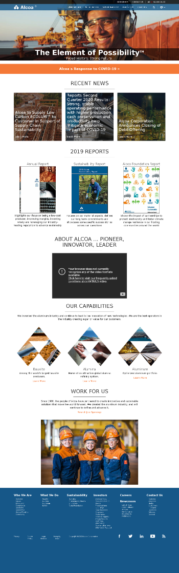 Alcoa Corporation Website Screenshot