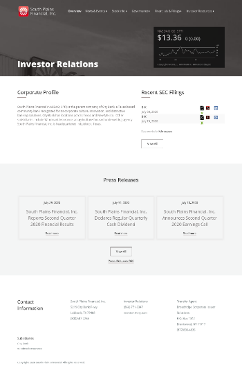 South Plains Financial, Inc. Website Screenshot