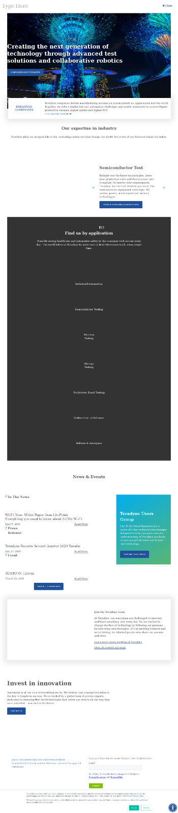 Teradyne, Inc. Website Screenshot