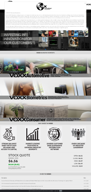 VOXX International Corporation Website Screenshot