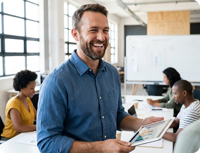 man with data analytics dashboard