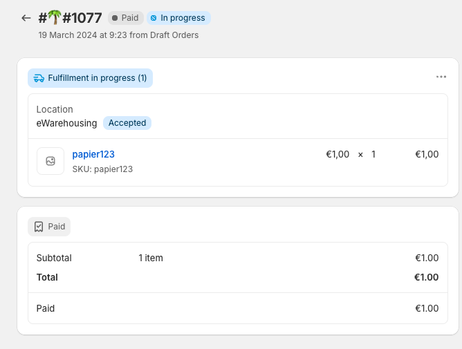 Shopify order status showing cancellation eligibility