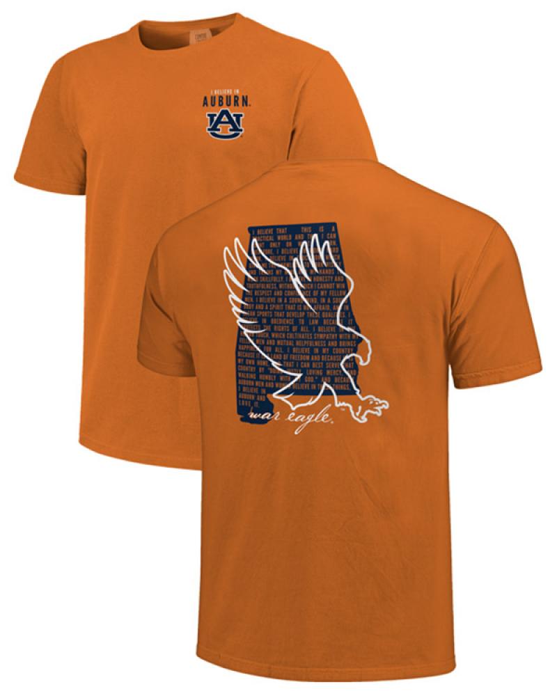 Auburn Tigers Comfort Colors Creed And State Outline Orange T