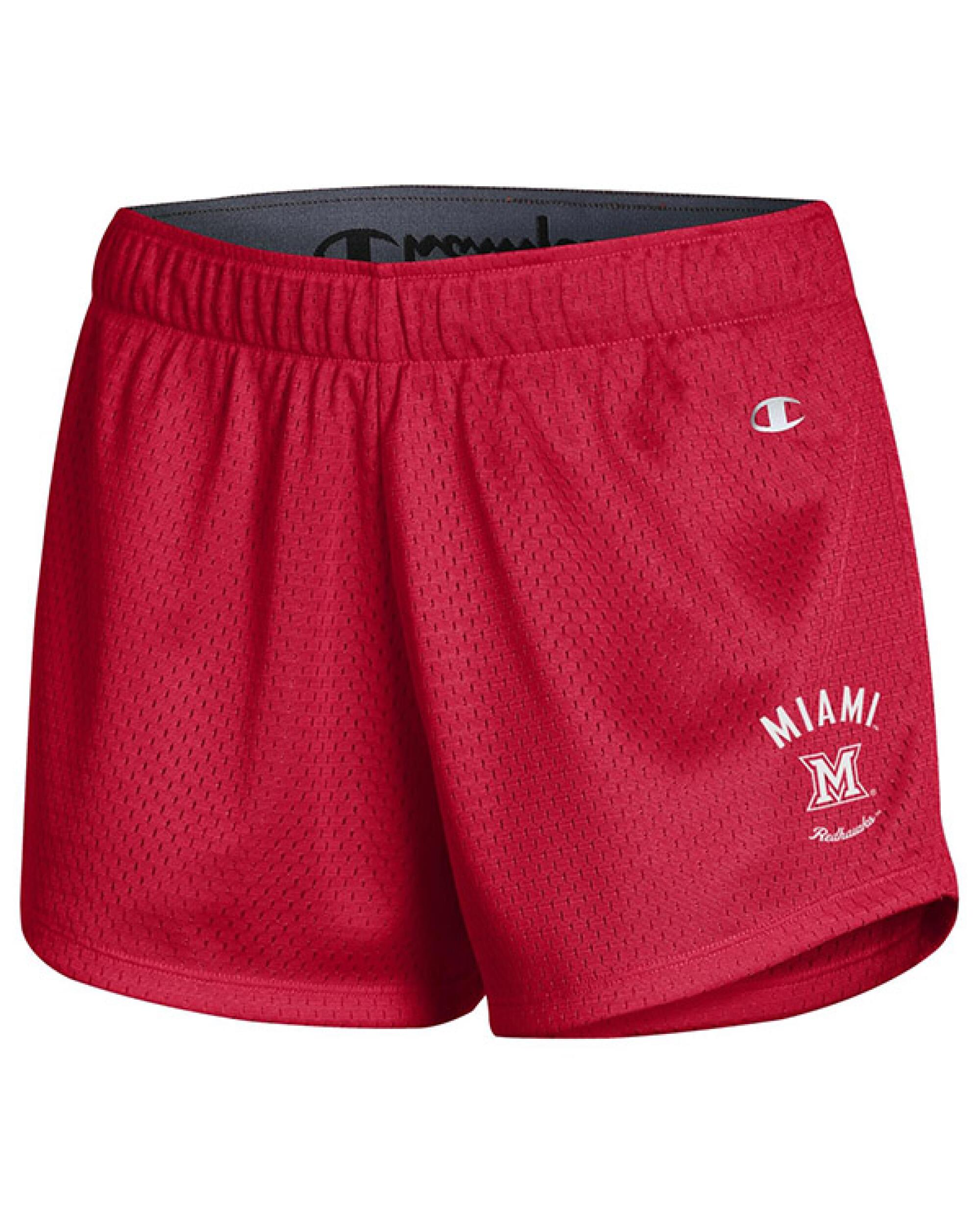 womens red mesh shorts