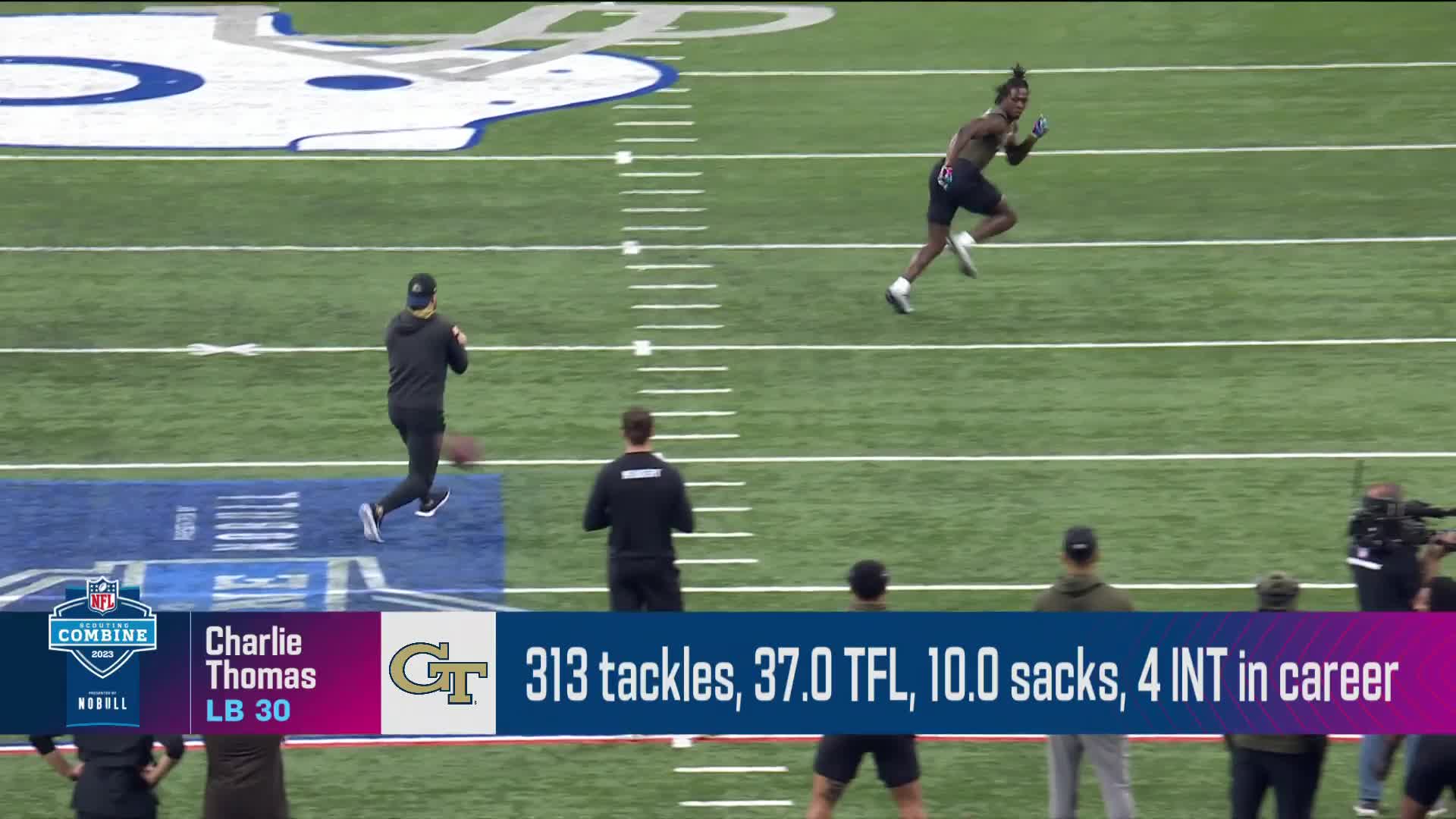 Georgia Tech defensive back Juanyeh Thomas runs the 40-yard dash at the NFL  football scouting combine, Sunday, March 6, 2022, in Indianapolis. (AP  Photo/Charlie Neibergall Stock Photo - Alamy