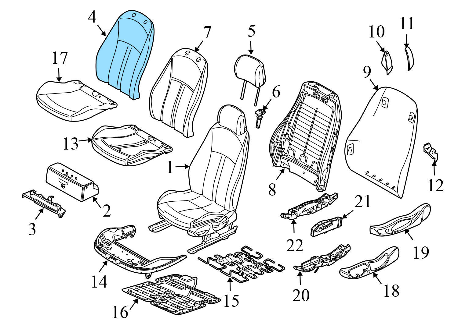 UPPER SEAT BACKREST CUSHION ASSEMBLY (LEATHER)