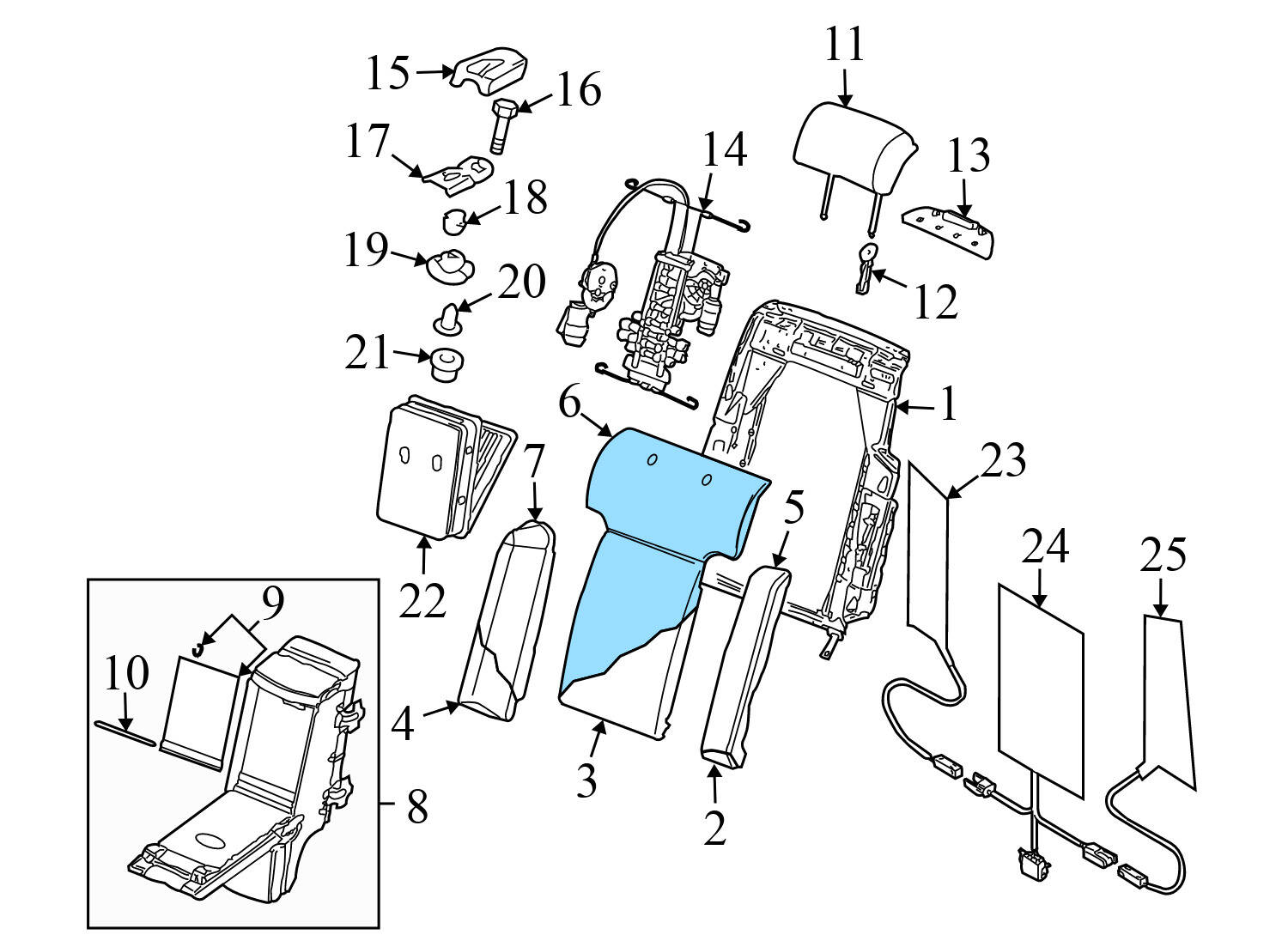 UPPER LEATHER SEAT BACKREST ASSEMBLY