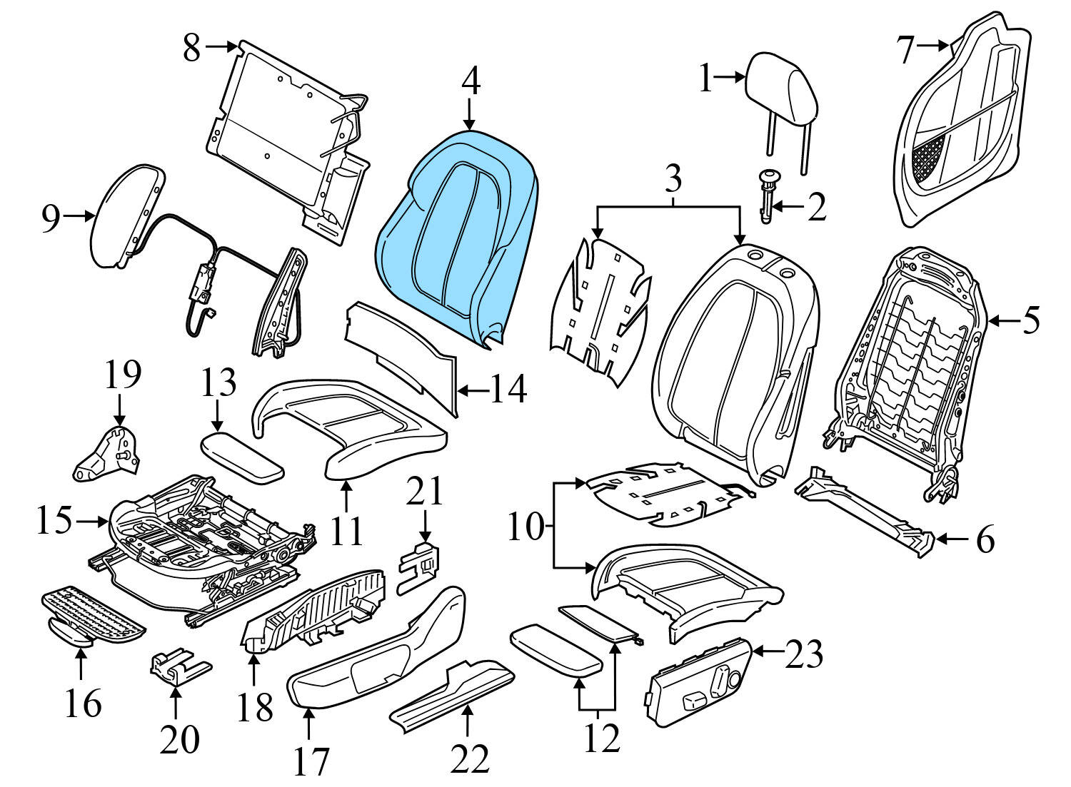 UPPER SEAT BACKREST CUSHION ASSEMBLY