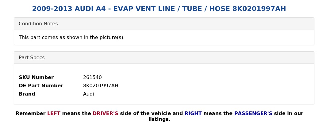 EVAP VENT LINE / TUBE / HOSE