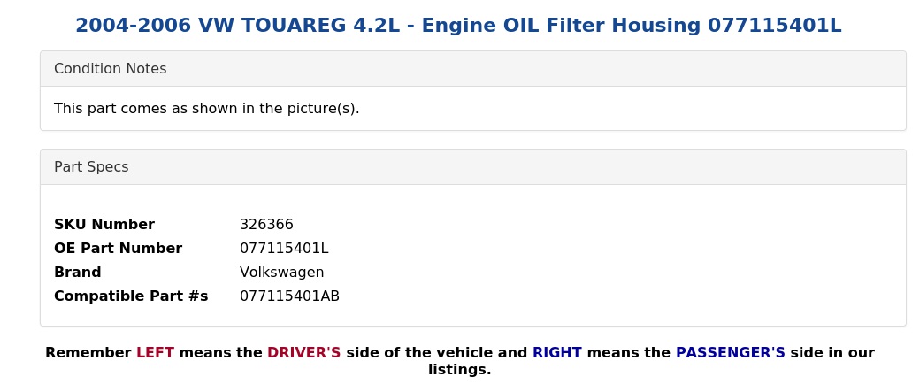 ENGINE OIL FILTER HOUSING
