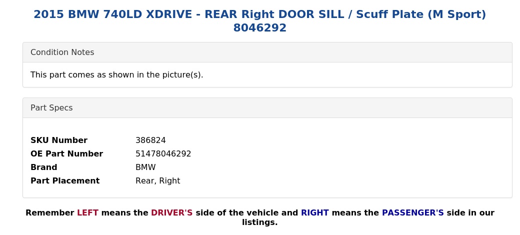 DOOR SILL / SCUFF PLATE (M SPORT)