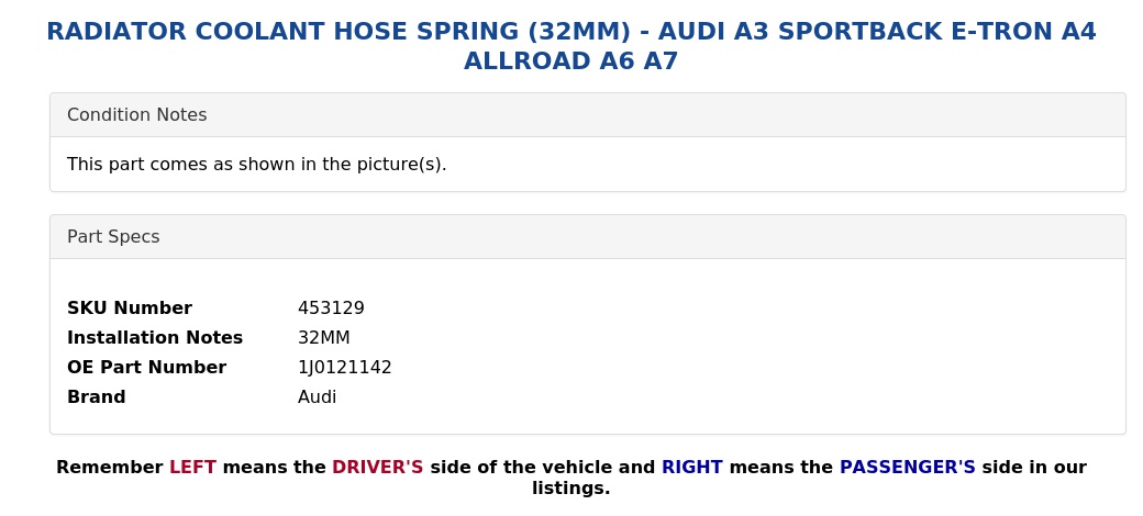 RADIATOR COOLANT HOSE SPRING (32MM)
