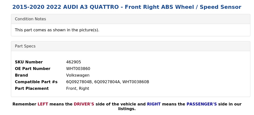 ABS WHEEL / SPEED SENSOR