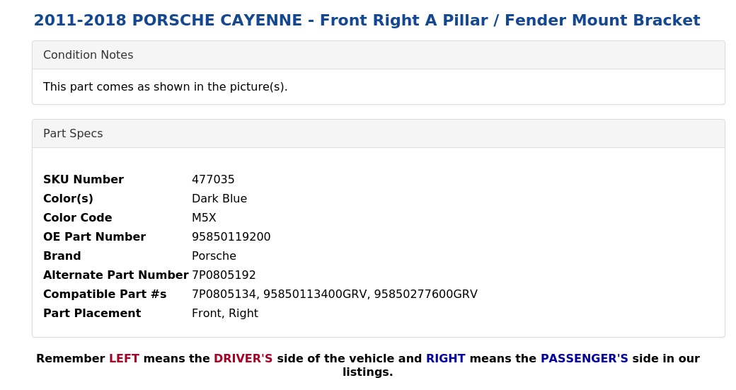 A PILLAR / FENDER MOUNT BRACKET