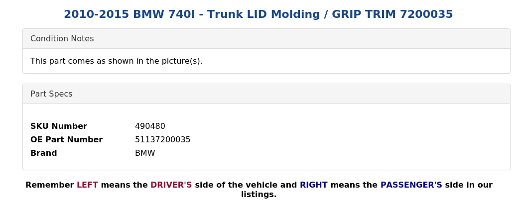 TRUNK LID MOLDING / GRIP TRIM