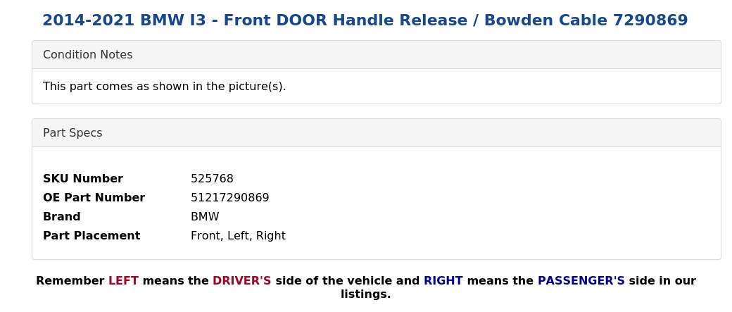 DOOR HANDLE RELEASE / BOWDEN CABLE