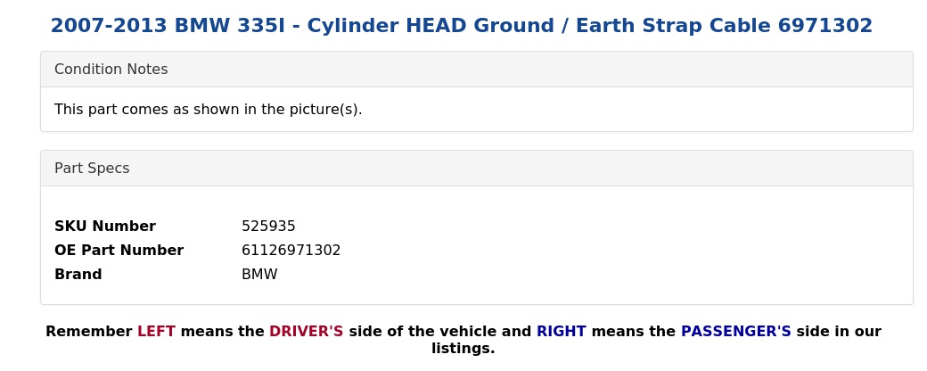 CYLINDER HEAD GROUND / EARTH STRAP CABLE