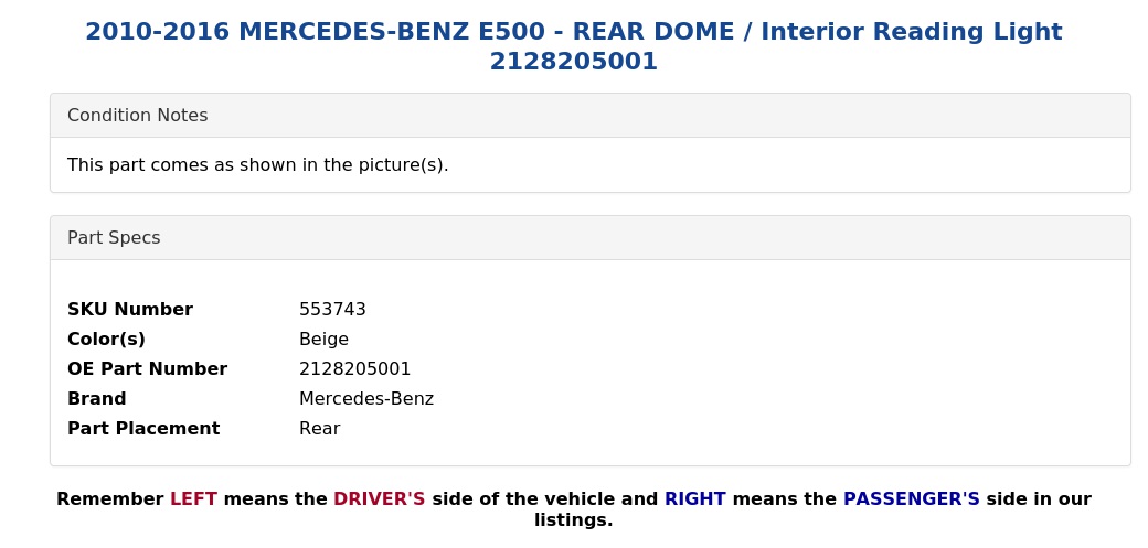 DOME / INTERIOR READING LIGHT