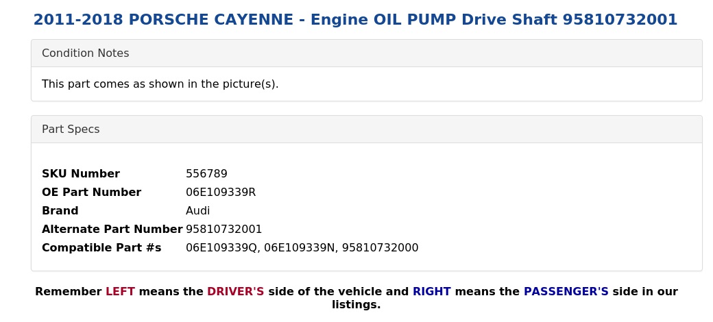 ENGINE OIL PUMP DRIVE SHAFT