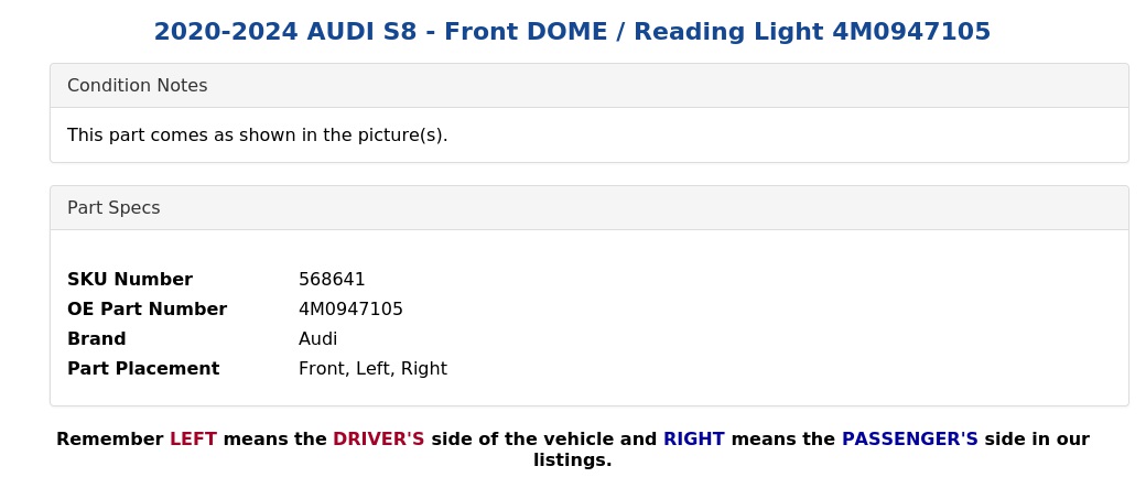 DOME / READING LIGHT