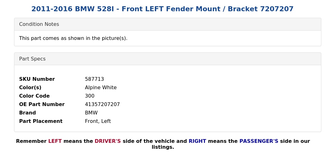 FENDER MOUNT / BRACKET