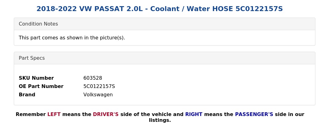 COOLANT / WATER HOSE