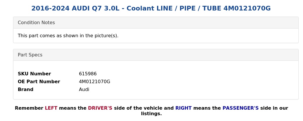 COOLANT LINE / PIPE / TUBE