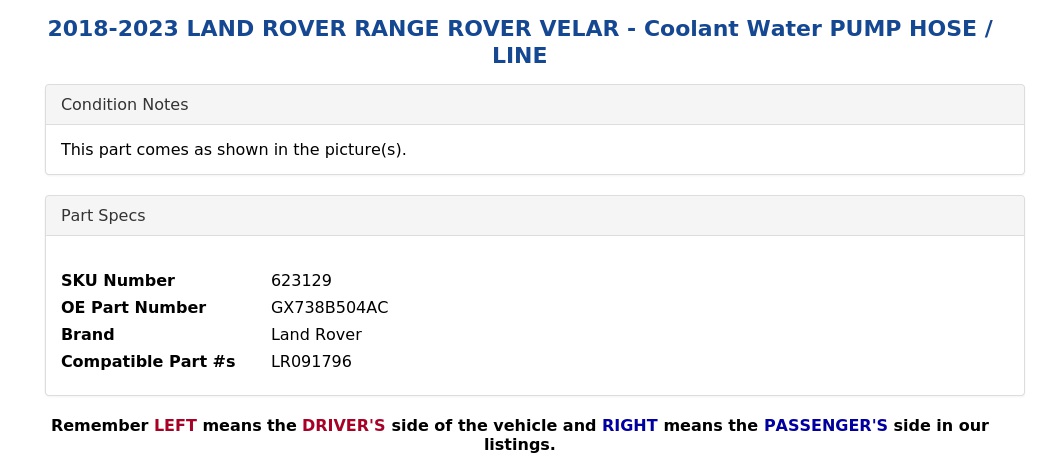 COOLANT WATER PUMP HOSE / LINE