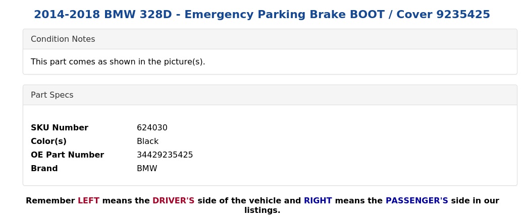 EMERGENCY PARKING BRAKE BOOT / COVER