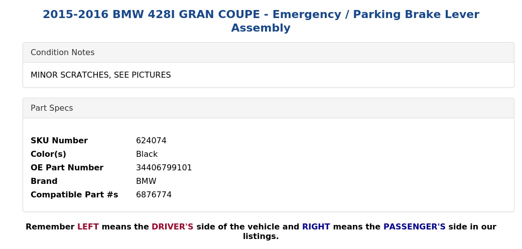 EMERGENCY / PARKING BRAKE LEVER ASSEMBLY