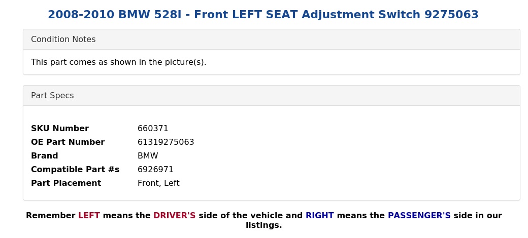 SEAT ADJUSTMENT SWITCH