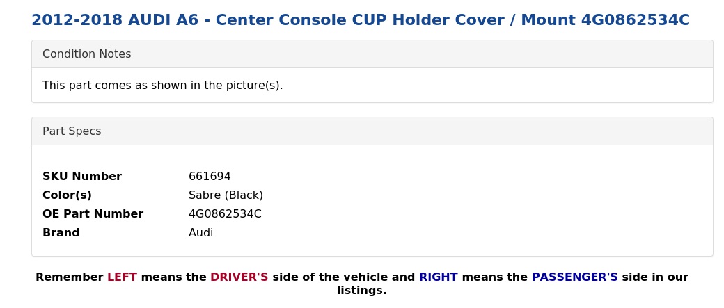 CENTER CONSOLE CUP HOLDER COVER / MOUNT