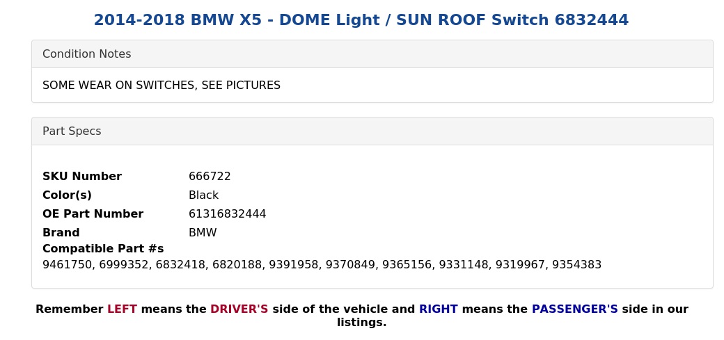 DOME LIGHT / SUN ROOF SWITCH