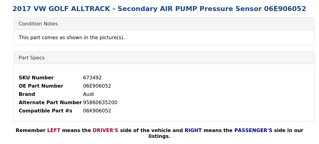 SECONDARY AIR PUMP PRESSURE SENSOR